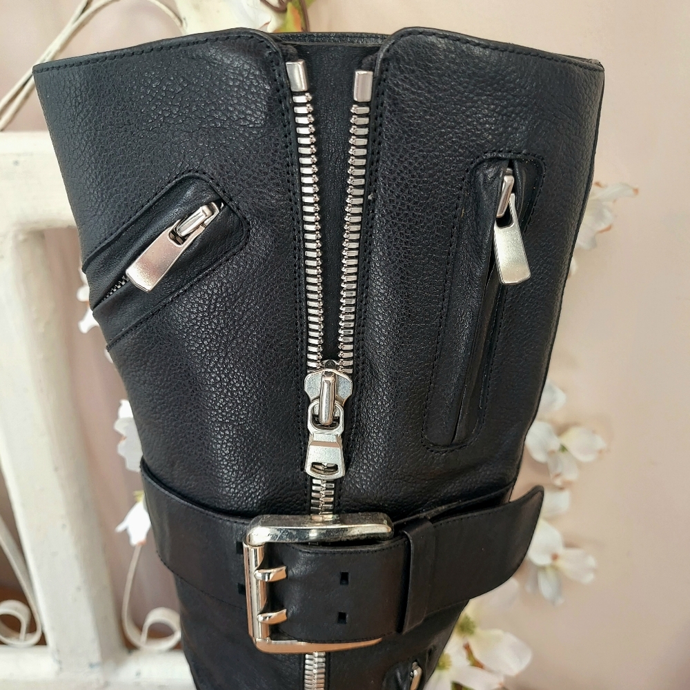 Sexy, Chic Free Lance Paris Black Leather Moto Motorcycle Boots 6.5 Portugal - Picture 4 of 16